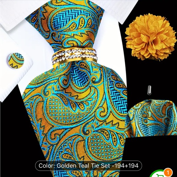 Paisley Golden teal Tie Set